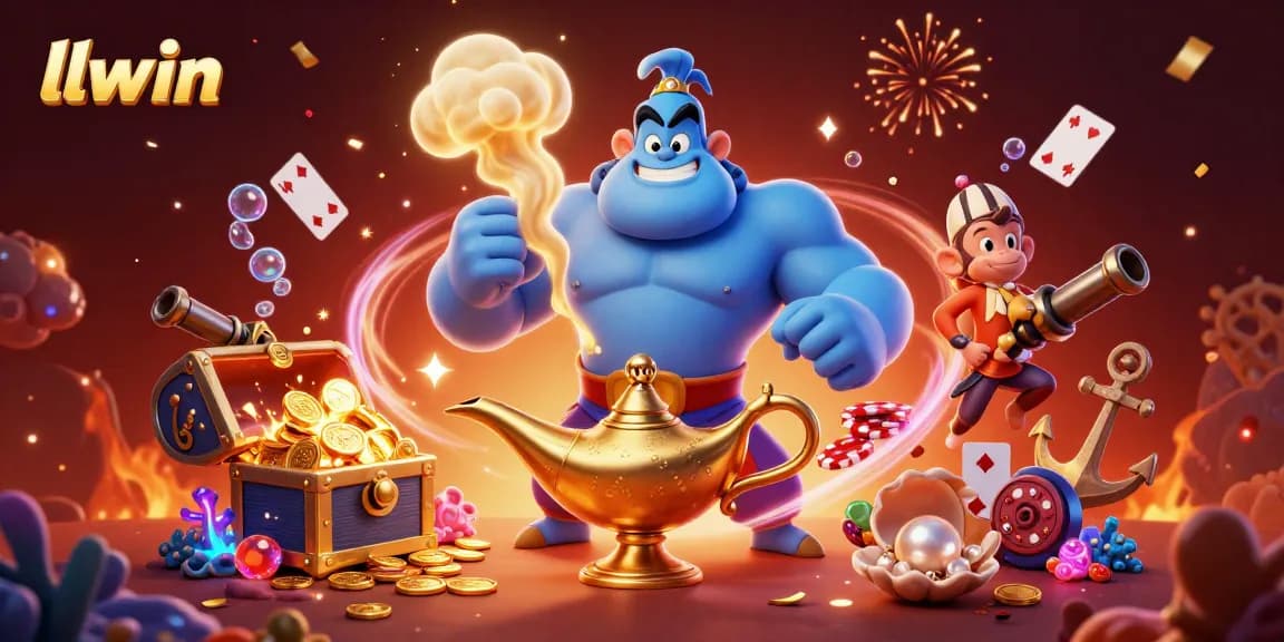 Engage with llwin's thrilling gaming universe featuring a genie, treasures, and magic in vibrant casino style.