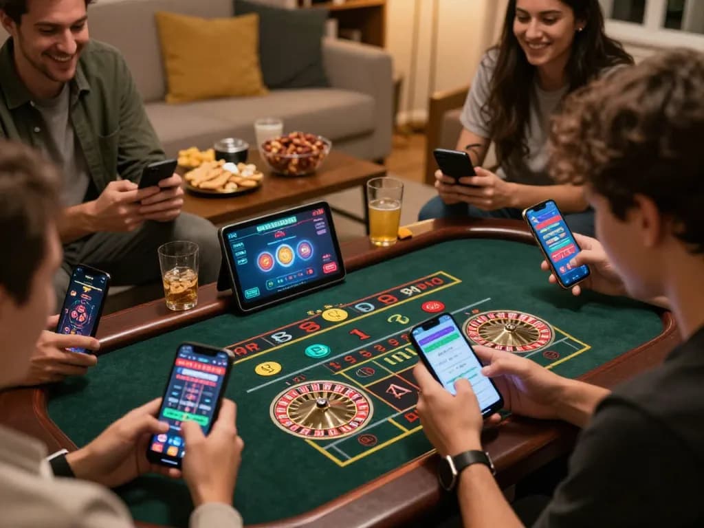 Players using the SC88 app for an online roulette game, showcasing interactive betting experience at home.