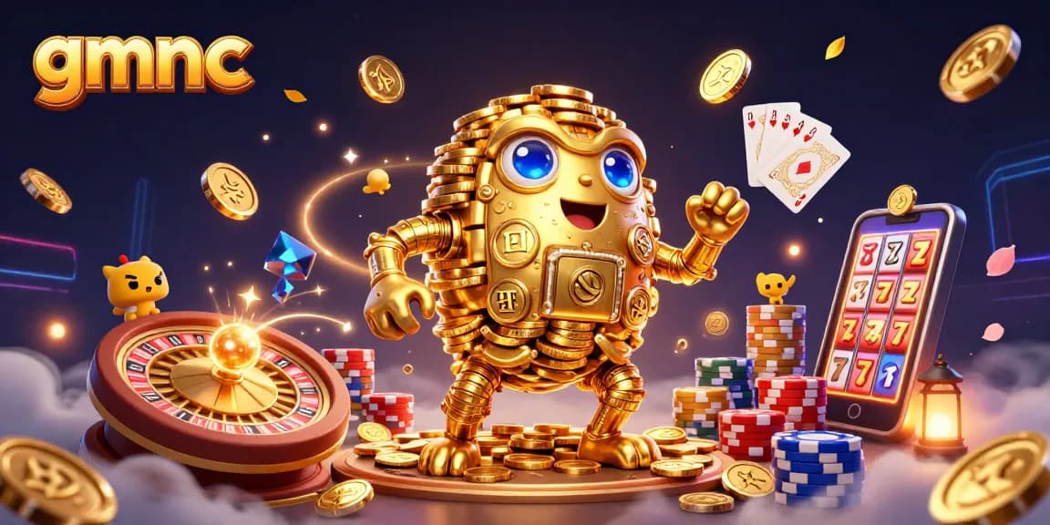 Engage with gmnc's dynamic ecosystem featuring a golden golem and casino elements.