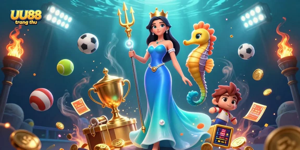 Experience intense action at uu88 trang chủ with a vibrant underwater casino scene filled with sports elements and treasures.