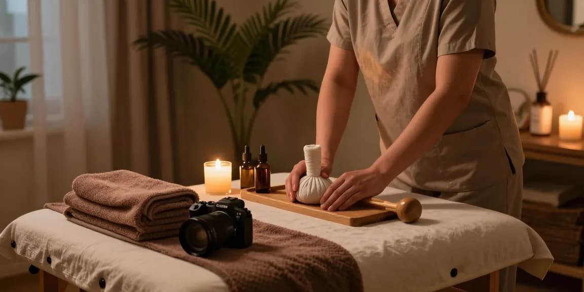Enjoying a premium 용인출장마사지 in a calming home environment, with therapeutic setup for ultimate relaxation.
