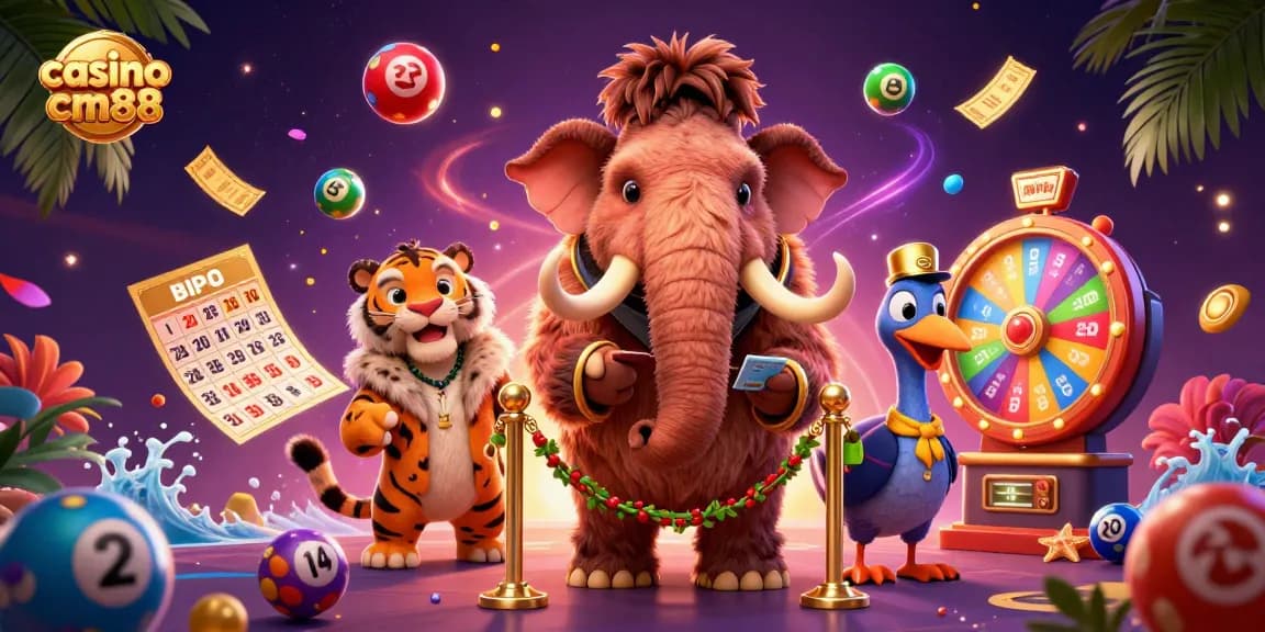 Experience the vibrant energy of casino cm88 with a woolly mammoth bouncer and a saber-tooth VIP guest.