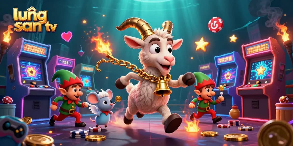 lương sơn tv delivers thrilling casino action with a cartoon Krampus and lively characters in a colorful gaming scene.