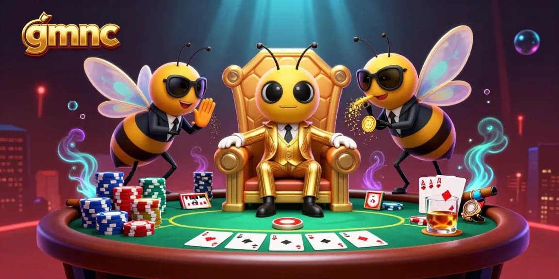 gmnc showcases a thrilling scene with a bumblebee mob boss at a poker table, capturing action and excitement.