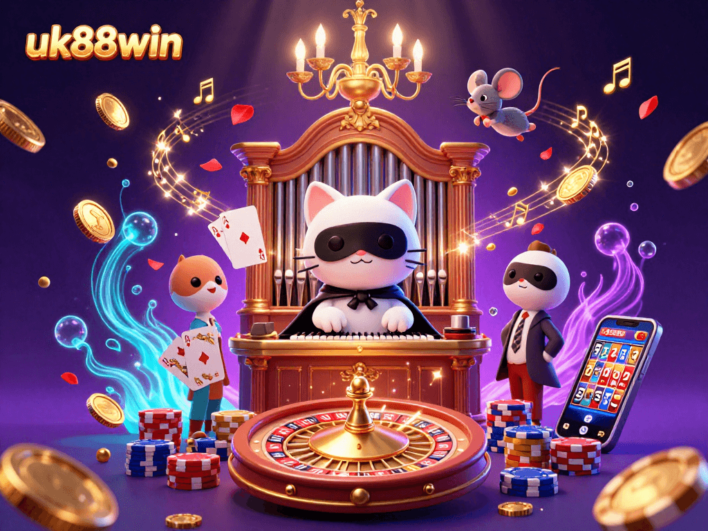 Experience the excitement with uk88win in this dynamic casino scene featuring a 3D phantom cat.