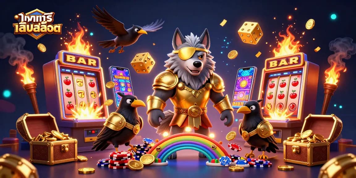 Play ทดลองเล่นสล็อต with an exciting 3D scene showcasing mythical characters and vibrant casino elements