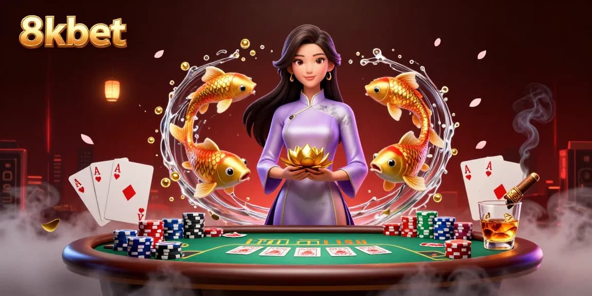 Win big at 8kbet with a vibrant illustration capturing the thrill of casino gaming.