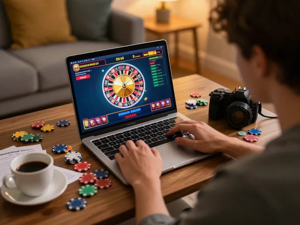 Player enjoying ok fun while placing bets on an engaging roulette game at home