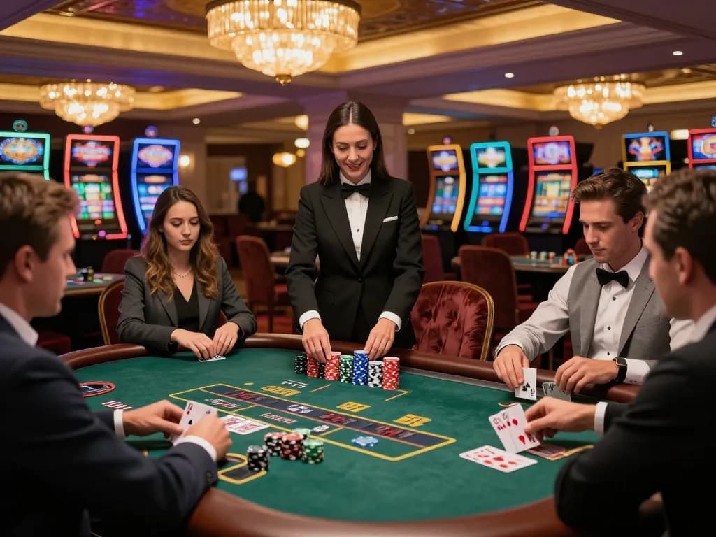 Engaging blackjack gameplay at five88 com casino, players focused on winning hands with vibrant atmosphere