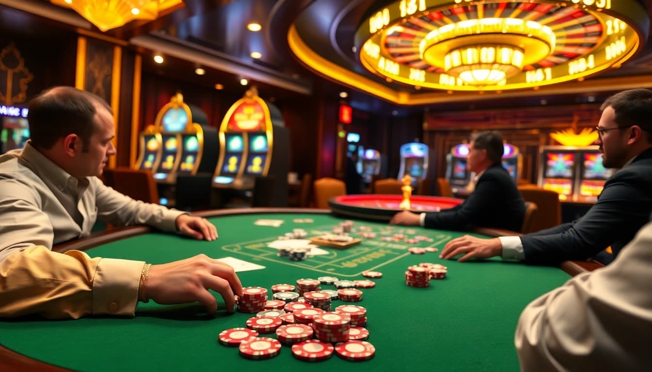Experience thrilling high-stakes poker with nhacaiuytin at a luxurious casino scene.