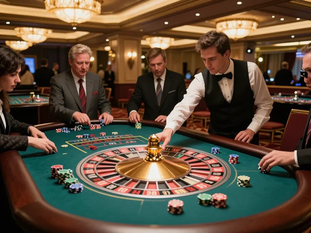 Engage with yo88i's thrilling roulette gameplay in an upscale casino setting, highlighting lively atmosphere.