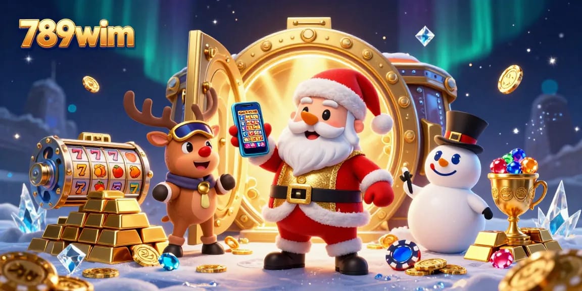 Spin jackpots and win big with 789wim in this festive casino illustration.