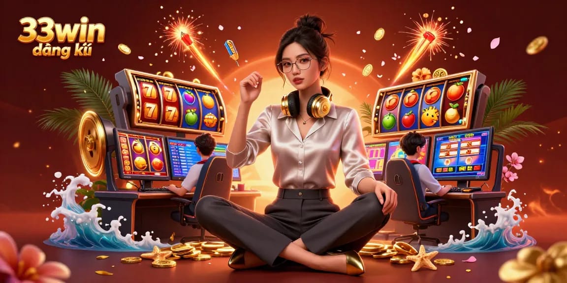 Join the excitement at 33win đăng ký as you spin jackpot reels in a vibrant casino setup.