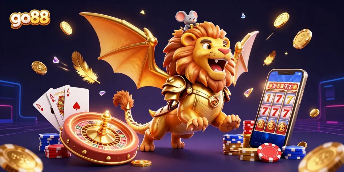 Experience the thrill of go88 with luxurious casino features, golden coins, and exhilarating game elements.