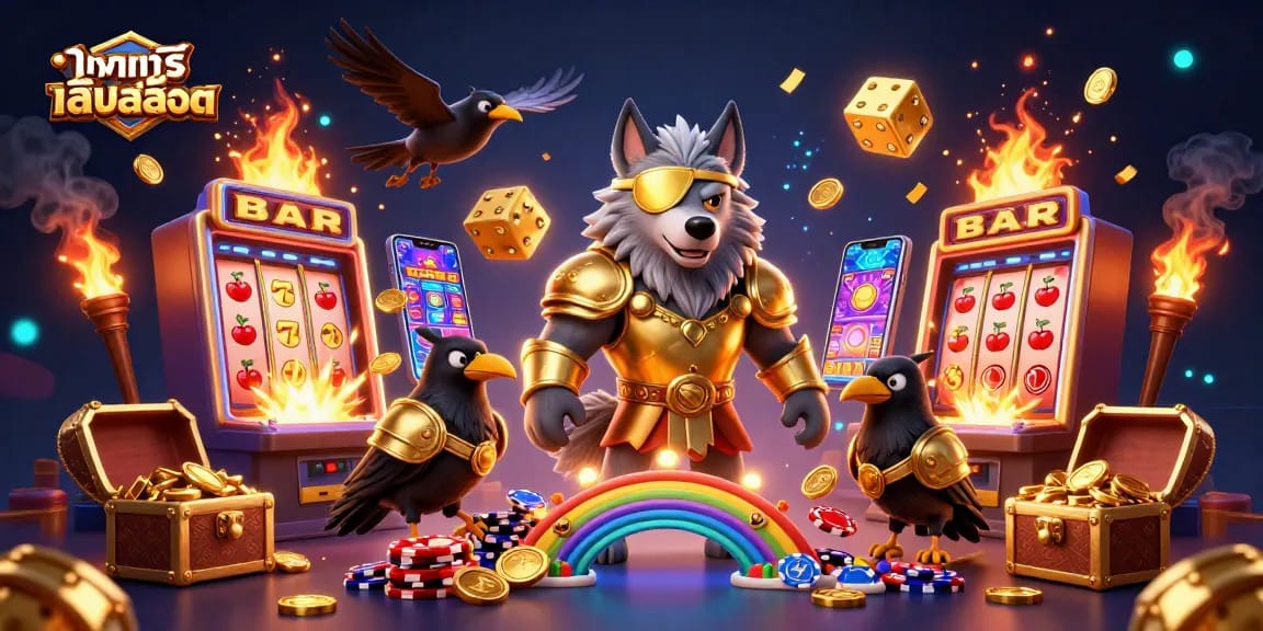 Play ทดลองเล่นสล็อต with an exciting 3D scene showcasing mythical characters and vibrant casino elements