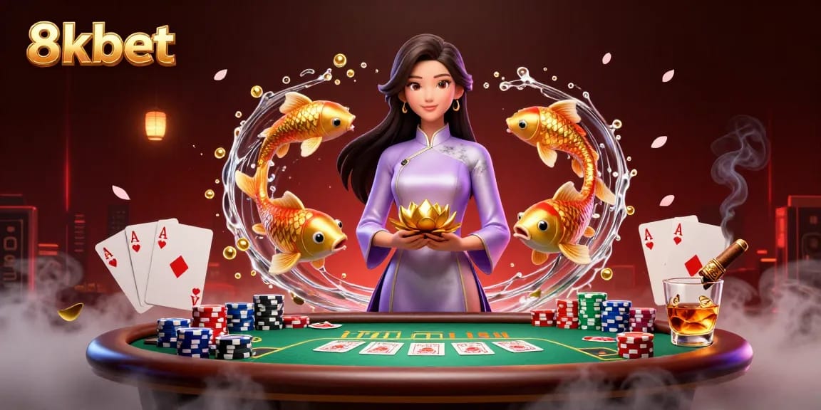 Win big at 8kbet with a vibrant illustration capturing the thrill of casino gaming.