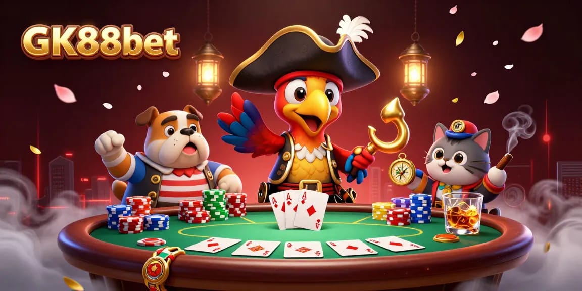 Play poker with GK88bet as a pirate captain leads an adventurous gaming scene.