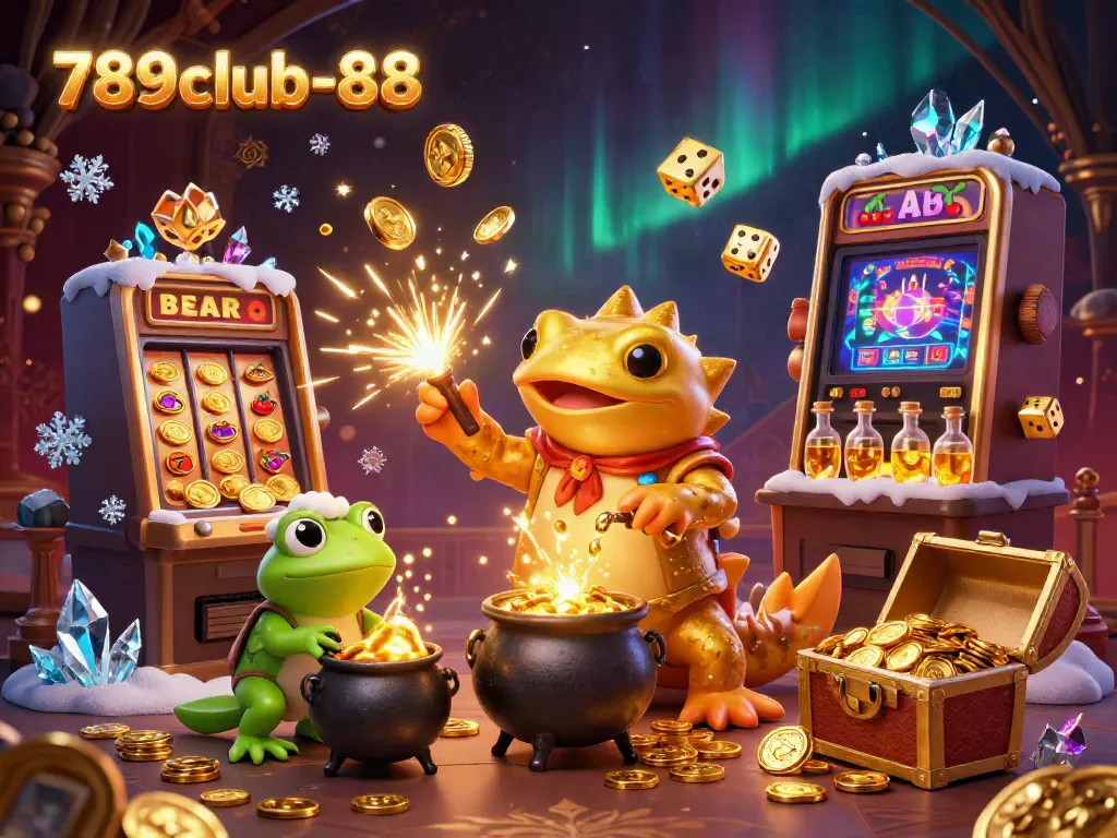 Join the excitement at 789club-88 with a vibrant 3D casino scene revealing a golden salamander alchemist and explosive jackpots.