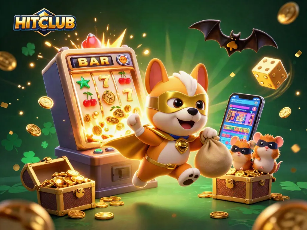 HITCLUB: Join the thrill of slot jackpots with dynamic 3D characters and colorful casino elements.