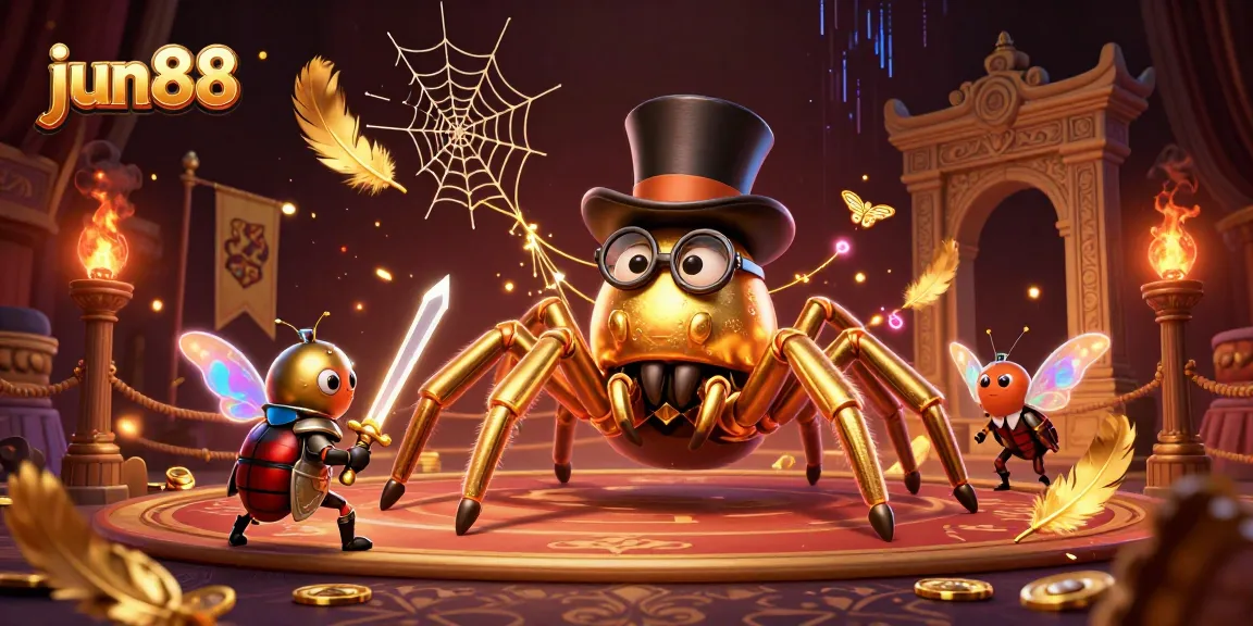 Engage in exciting gameplay at jun88, featuring a vibrant golden tarantula weaving tales of fortune.