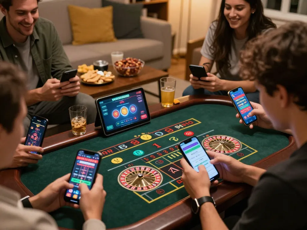Players using the SC88 app for an online roulette game, showcasing interactive betting experience at home.