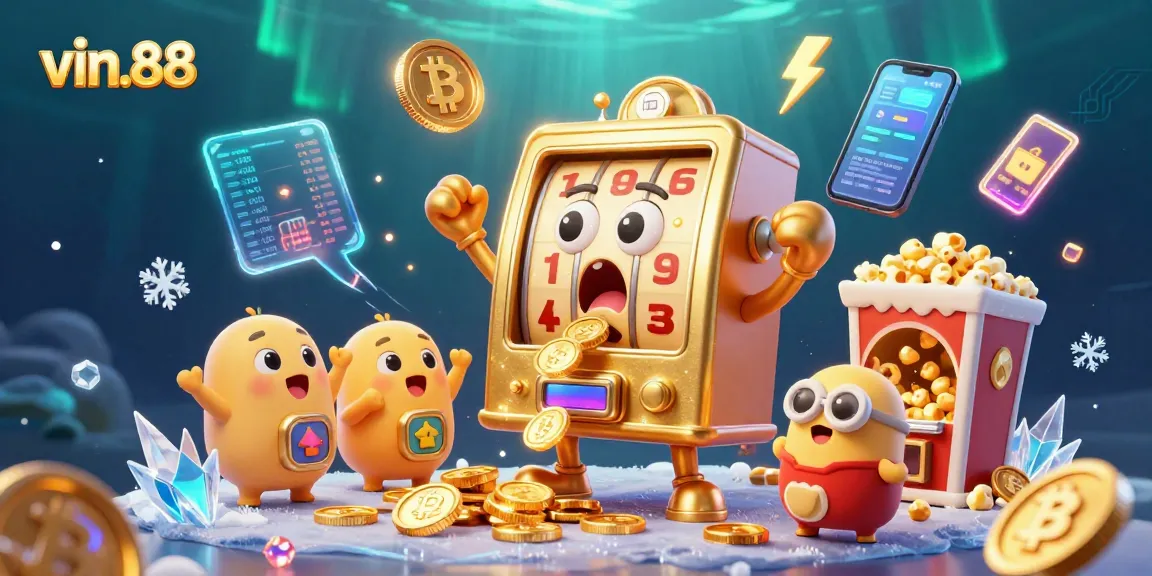 Join the thrilling action at vin.88 as the golden slot machine hits the jackpot in this dynamic casino scene!