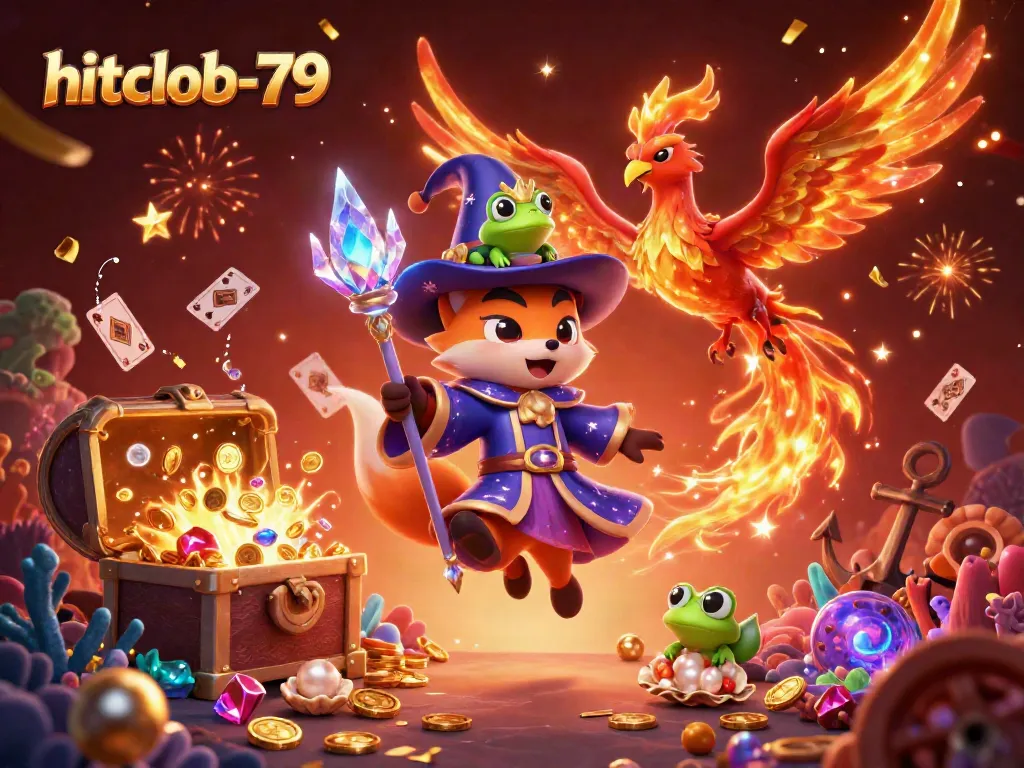Engage in thrilling gaming at hitclub-79, featuring a wizard fox, phoenix, and treasure elements.