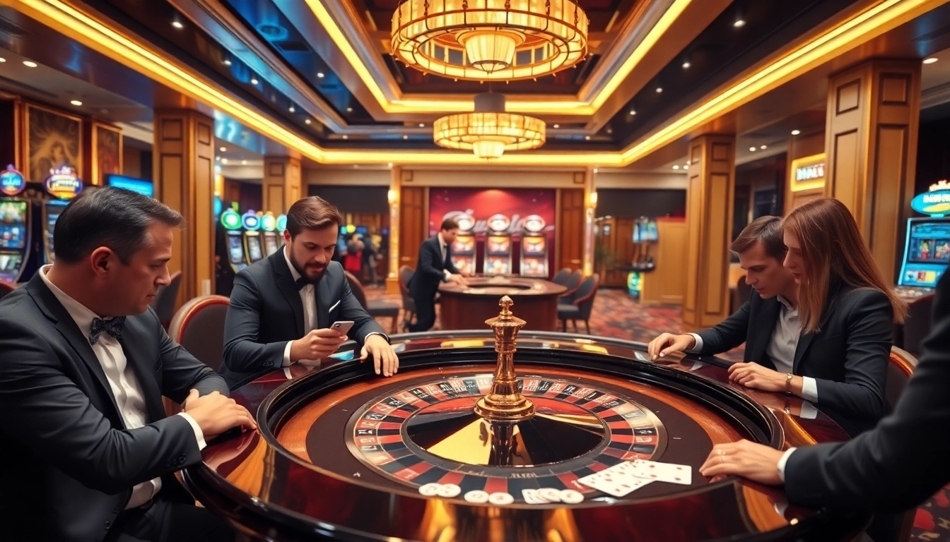 Experience the excitement of gambling at https://78winn.co/ with a luxurious casino scene featuring roulette.