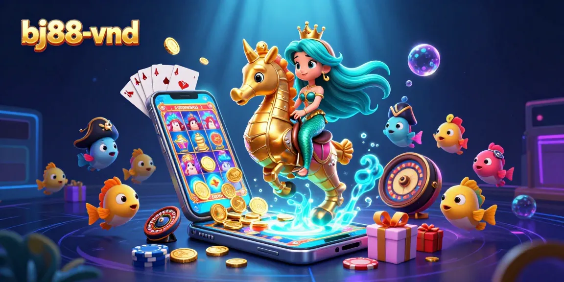 Join the excitement at bj88-vnd with our vibrant 3D casino scene, showcasing treasure-filled gameplay!