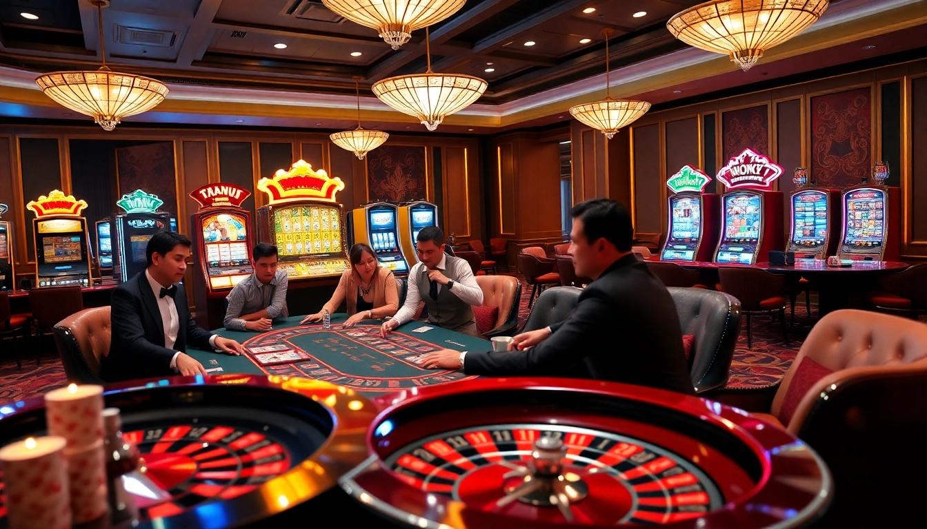 Engage in high-stakes poker with Nhà cái U888 in a vibrant casino atmosphere featuring poker chips and a roulette wheel.