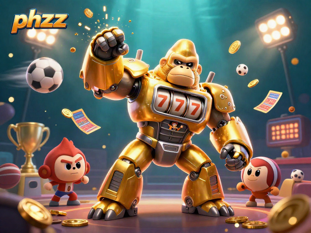Experience the thrill of phzzz as the golden gorilla mech dominates the casino scene with explosive action.