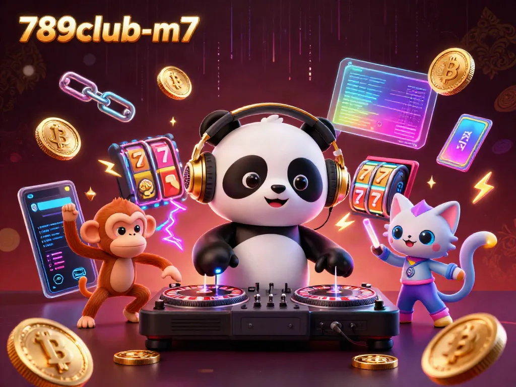 Engage with 789club-m7's vibrant casino experience featuring a DJ panda and crypto elements.