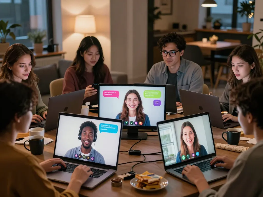 Engaging scene of adults participating in sex chat on devices, showcasing lively interaction and inviting atmosphere.