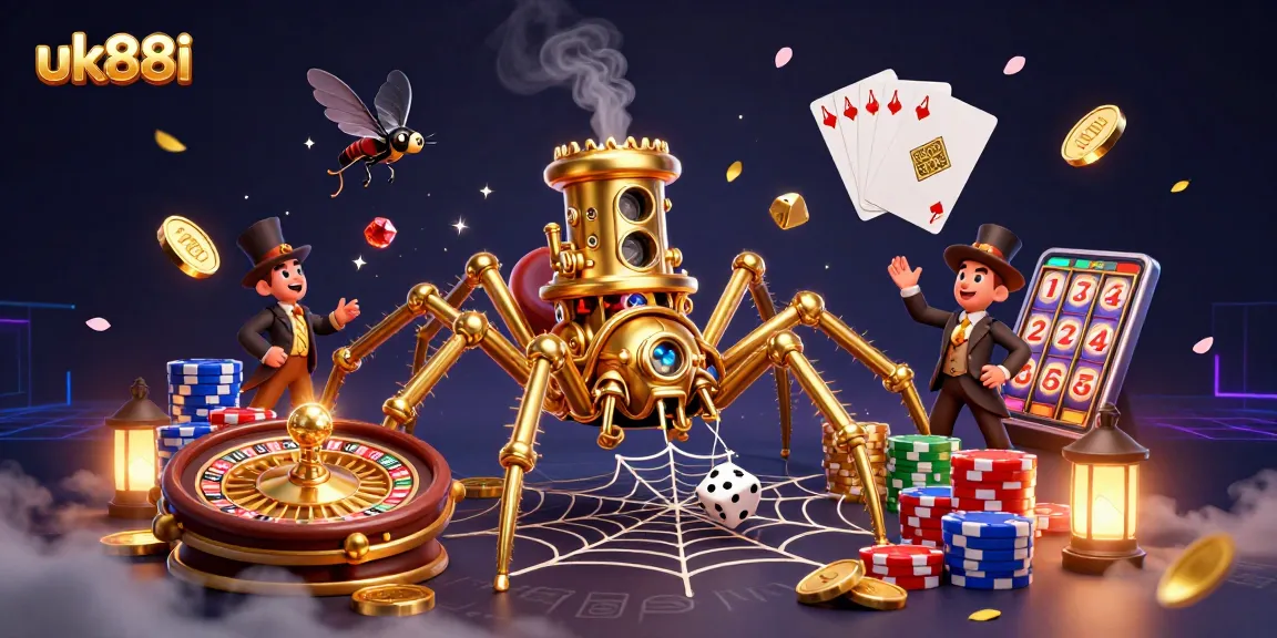 Bet big with uk88i at a vibrant 3D casino featuring steampunk elements and dynamic game scenes.