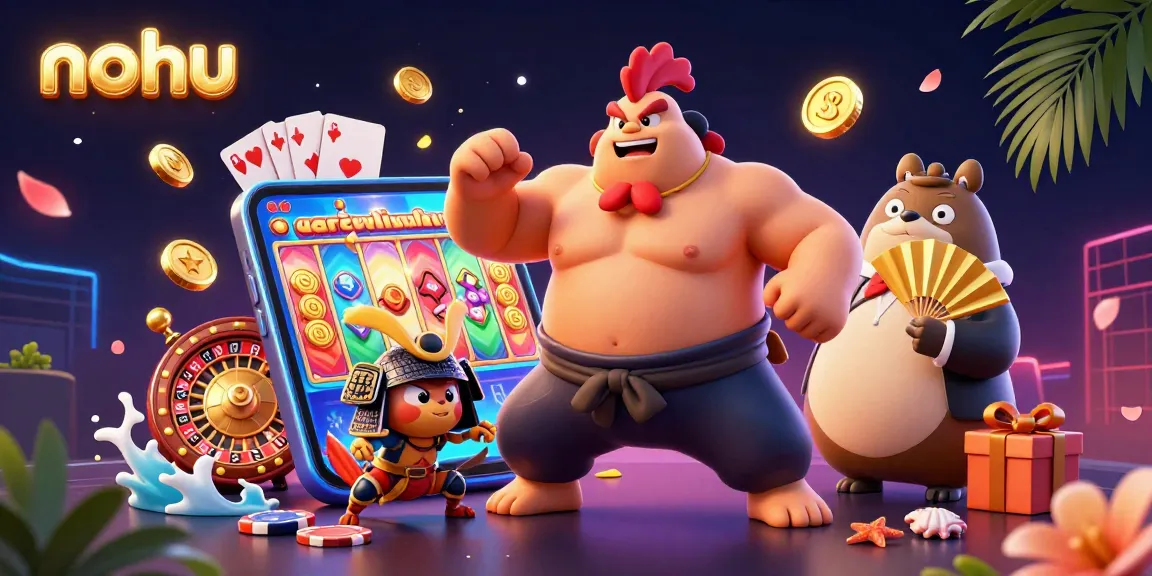 Nohu engages players with a vibrant illustration of a casino-themed scene featuring a powerful sumo rooster.