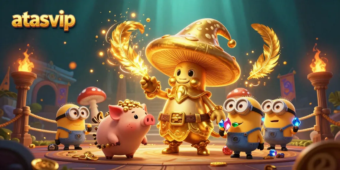 Experience thrilling gaming at atasvip with an enchanting 3D casino wizard turning everything to gold amid gold coins and treasures.