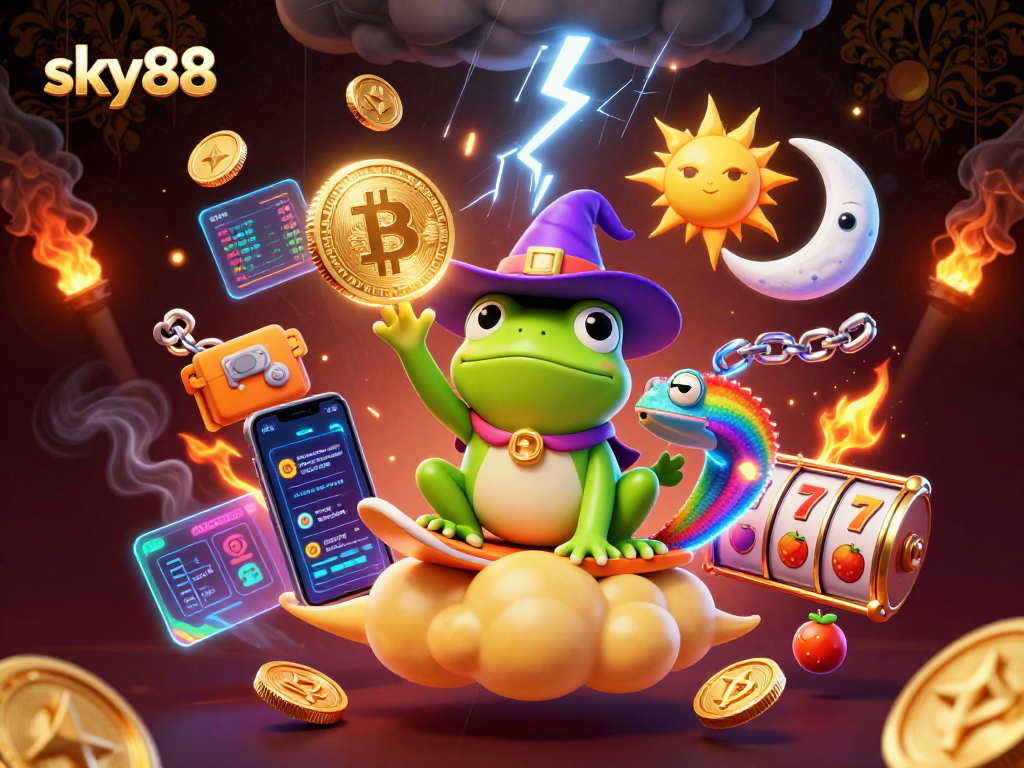 Spin and win with sky88's vibrant 3D illustration featuring a magical storm of golden coins.