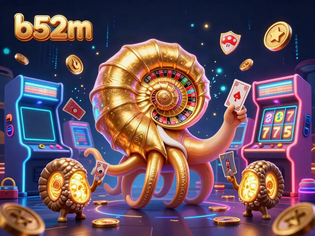 Engage in thrilling gameplay at b52m with a dazzling casino-inspired illustration showcasing vibrant gaming elements.