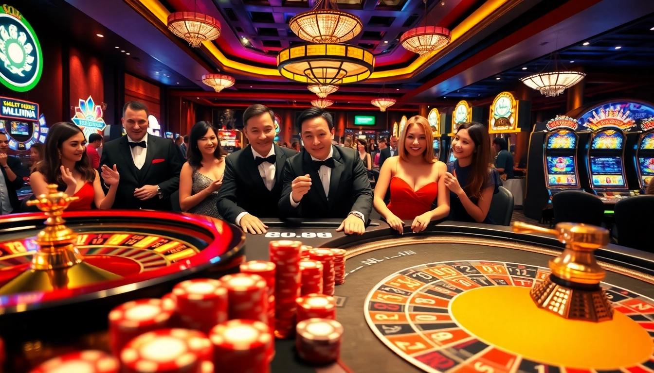 Players enjoying casino games at Da88 with vibrant poker chips and lively atmosphere.