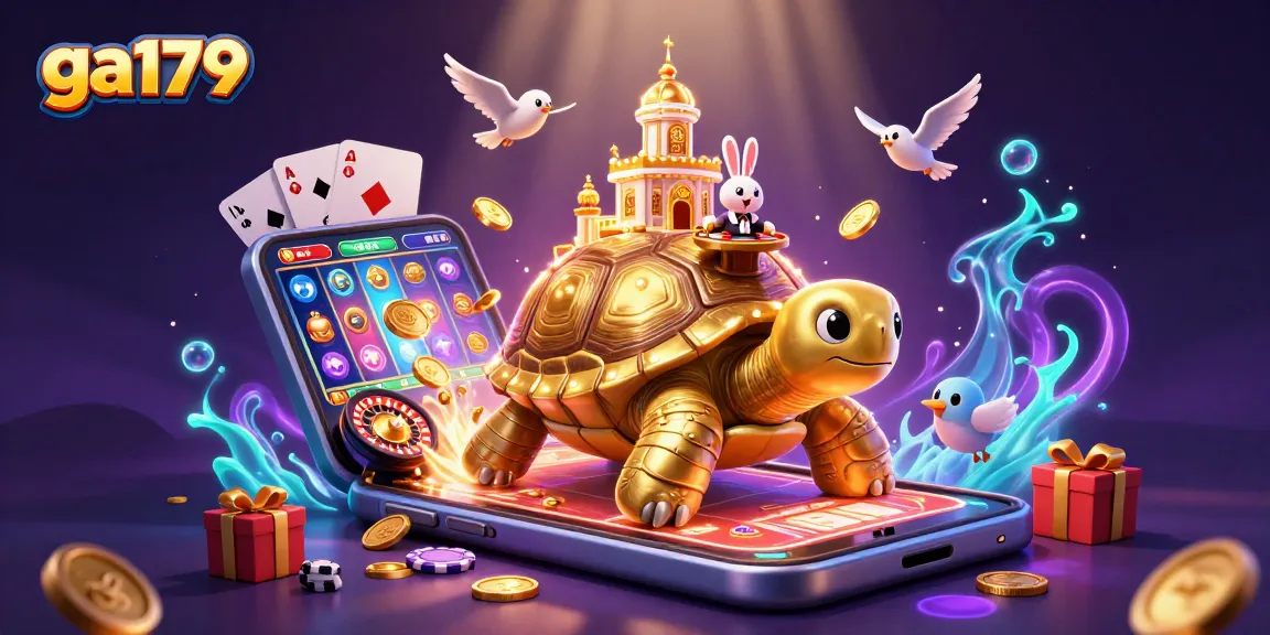 Join the excitement of ga179's online casino with vibrant scenes of card games and golden winnings.