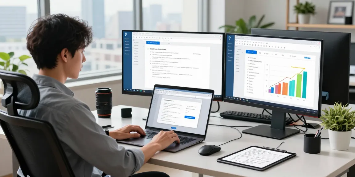 Efficient workspace illustrating WPS Download on multiple screens with productivity tools.