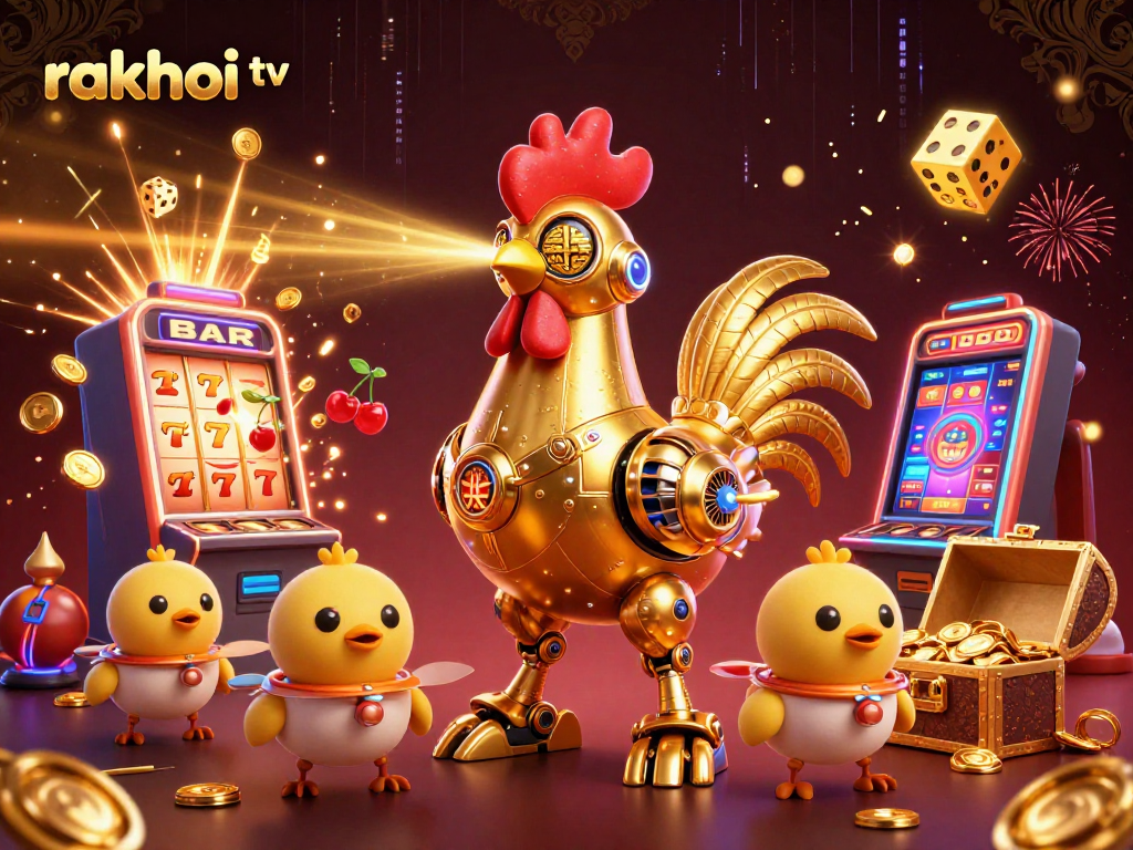 Play slots with rakhoi tv's exciting scene featuring a glowing jackpot and vibrant game elements!