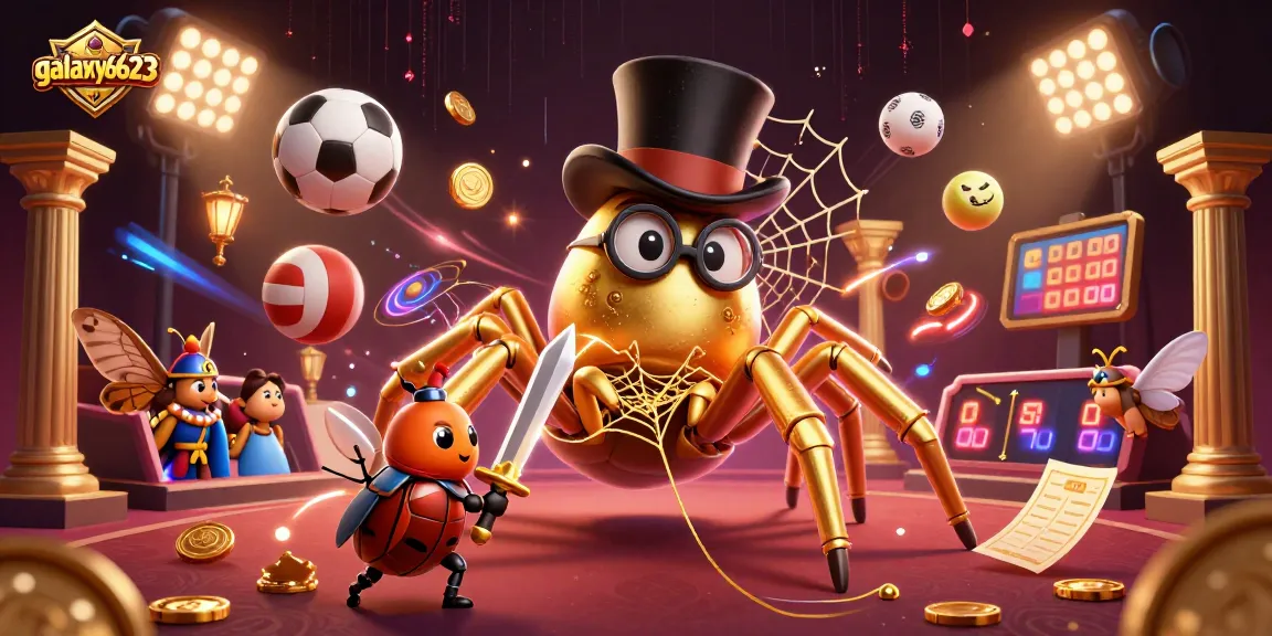 Experience excitement at galaxy6623, where a courageous beetle knight approaches a golden tarantula in a casino setting.
