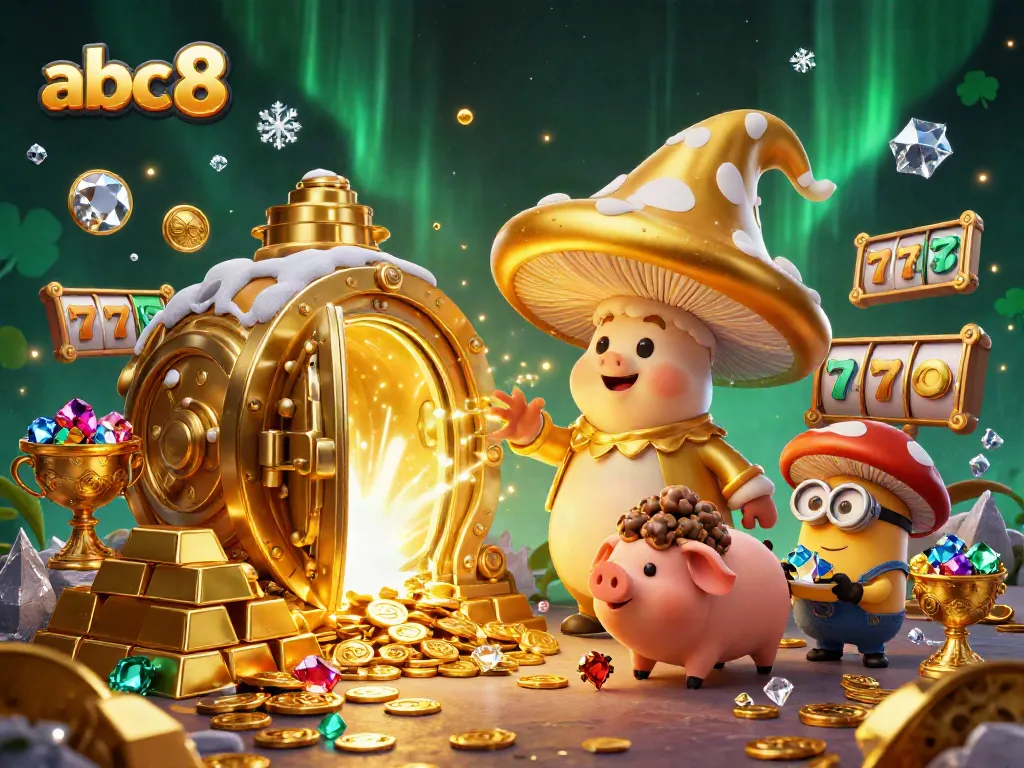 Experience the magic of abc8 with a vibrant casino scene filled with treasures and animated characters.
