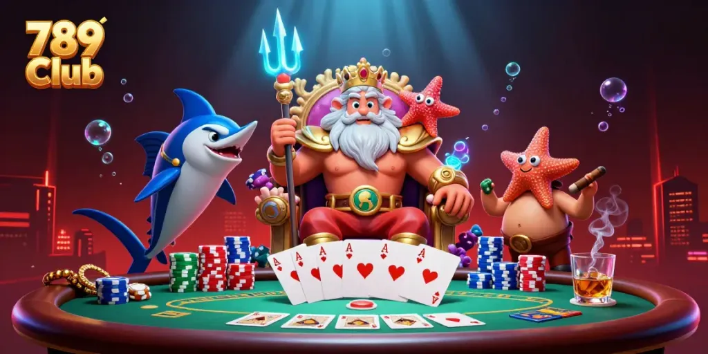 Engage with thrilling activities at 789 Club, featuring vibrant poker action in a stunning 3D underwater setting.