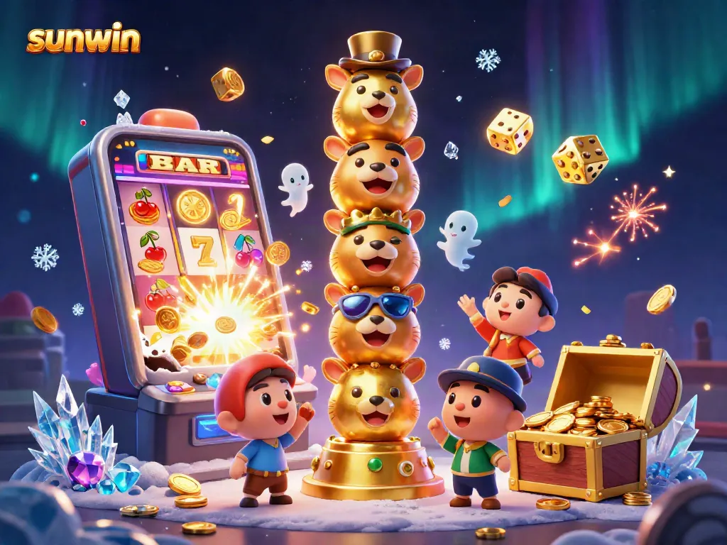 Experience the thrilling world of sunwin with a vibrant 3D casino scene bursting with winning possibilities.