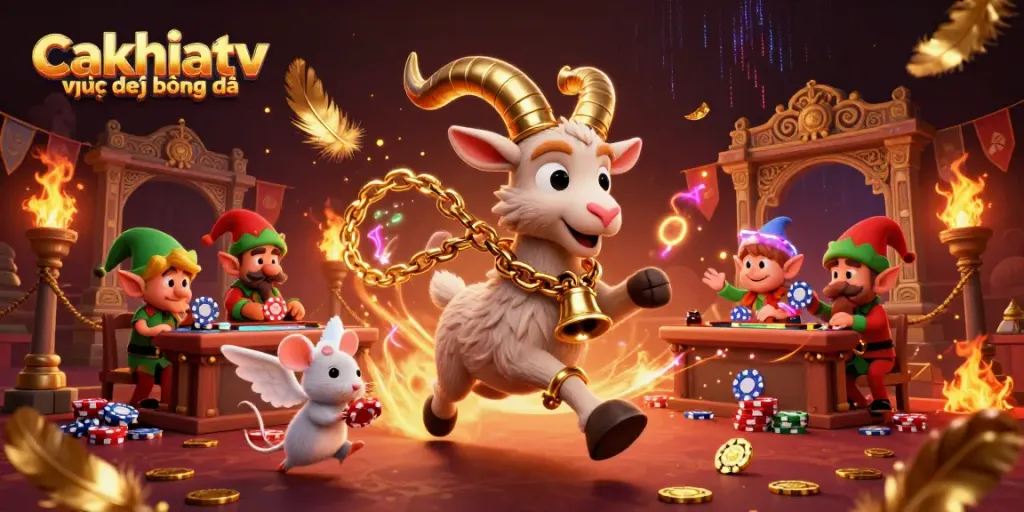 Experience thrilling action with cakhiatv trực tiếp bóng đá as festive characters enliven a busy casino scene.
