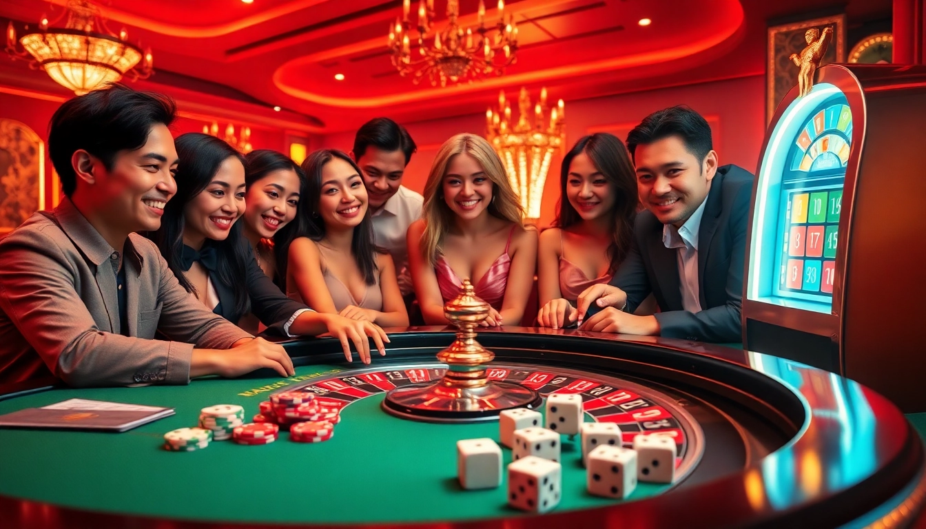 Experience the thrill of RR88 gratis, featuring an exciting roulette table and eager gamblers engaged in gameplay.