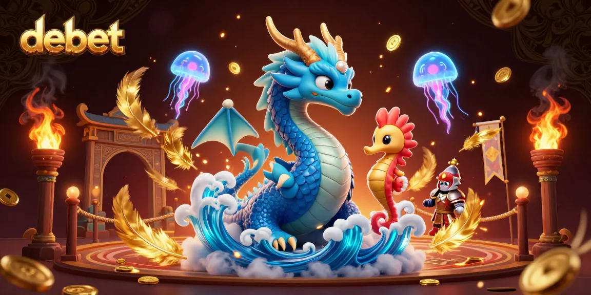 Experience debet's thrilling online casino adventure with an azure water dragon and seahorse knight.