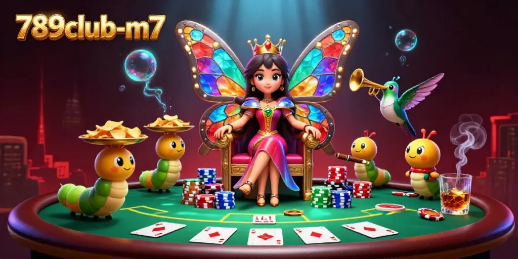 Experience the magic of 789club-m7 with a butterfly queen overseeing thrilling poker action.